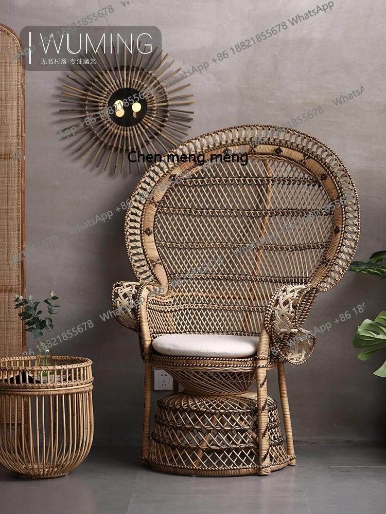 Natural Real Rattan Peacock Chair Indonesian Rattan Chair Thai Balcony Princess  Designer Chair