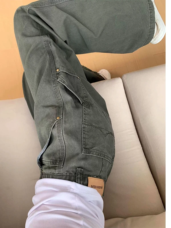 

plus Size Vintage Military Green Workwear Jeans Women's High Waist Slim Straight Leg Wide Leg Pants Casual Autumn Fashion