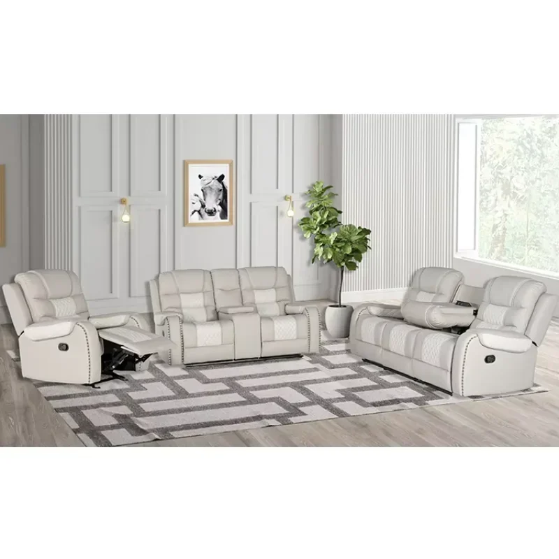 A Modern Living Room Furniture with Console Manual Recliner Sofa