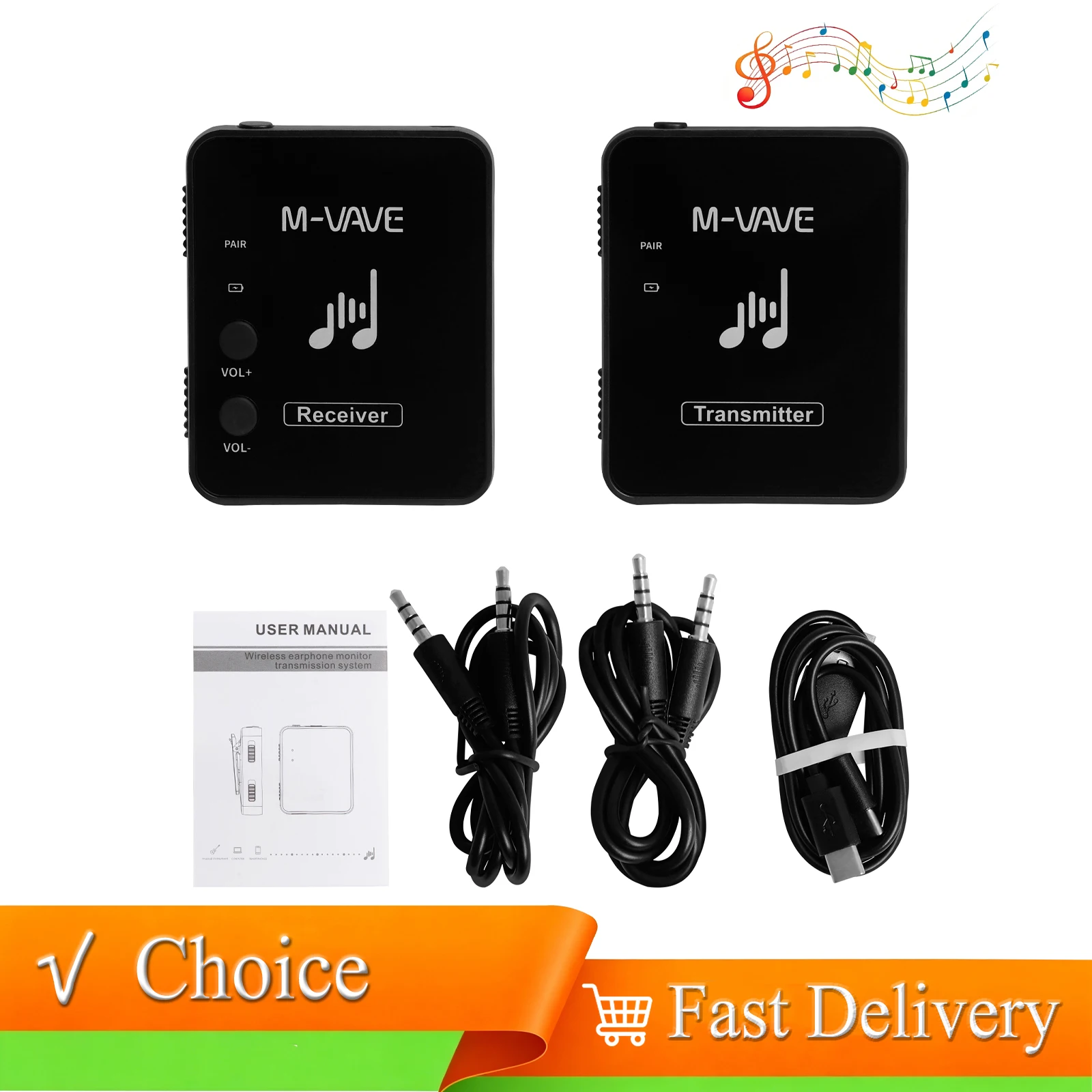 M-VAVE Wireless Earphone Monitor Rechargeable Transmitter Receiver Streaming System Musical For Mono Stereo Phone Record