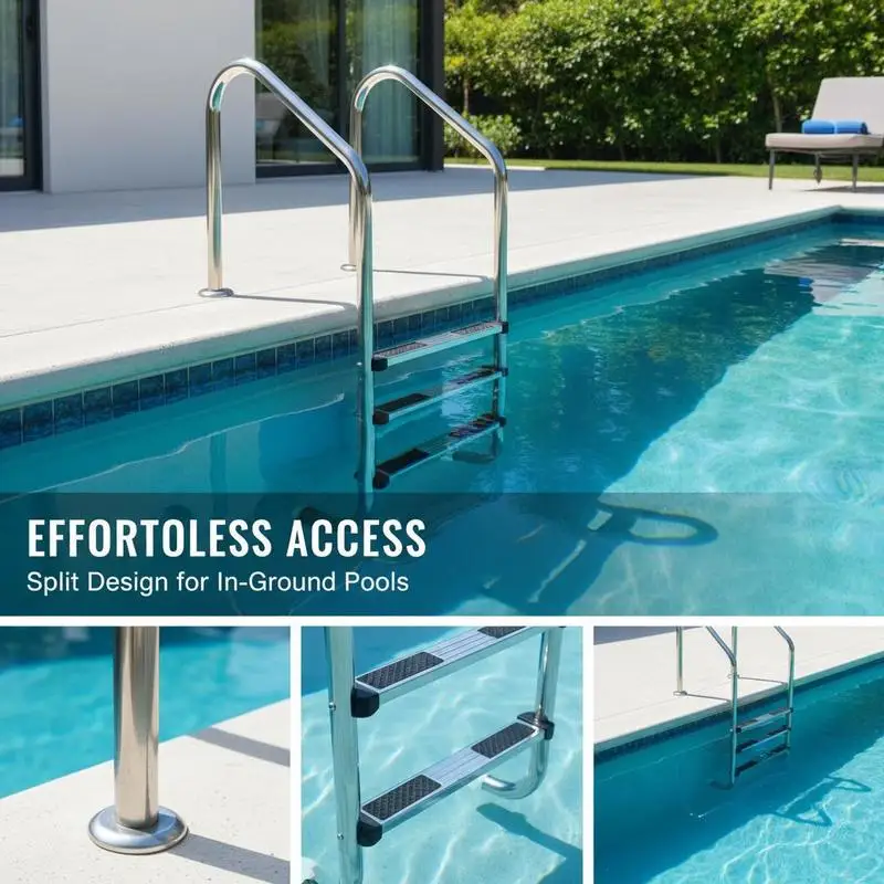 Échelle de piscine 3 marches en acier inoxydable démontable pour piscine enterrée 53x63x147cm marches antidérapantes mains courantes incurvées installation stable piscine privée professionnelle