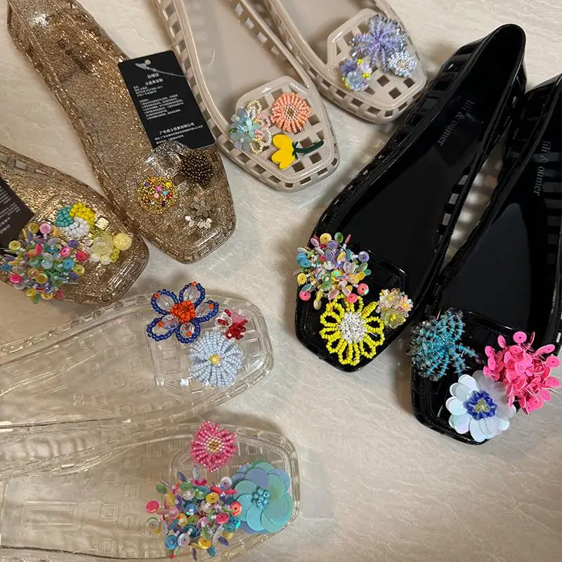 Verão geléia oes feminino novo 2025 sandálias de cristal transparente adulto legal oes acory baixo corte único buraco oes