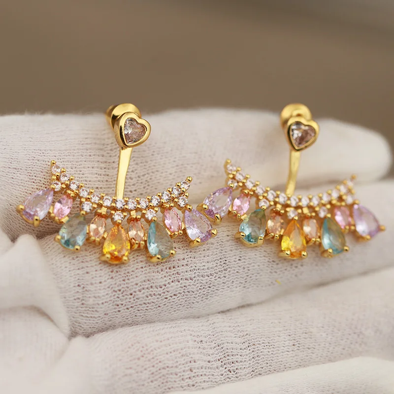 New Sight Design Luxury Multicolor Crystal Waterdrop Stud Earrings for Women Fashion Brand Jewelry Zirconia Heart Earrings