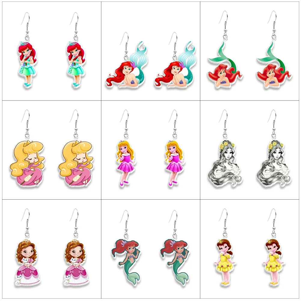 Disney Mermaid Snow White Stud Earring Anime Jewelry Accessorie Alice Design Earrings Women Girl Kids Birthday Xmas Gift