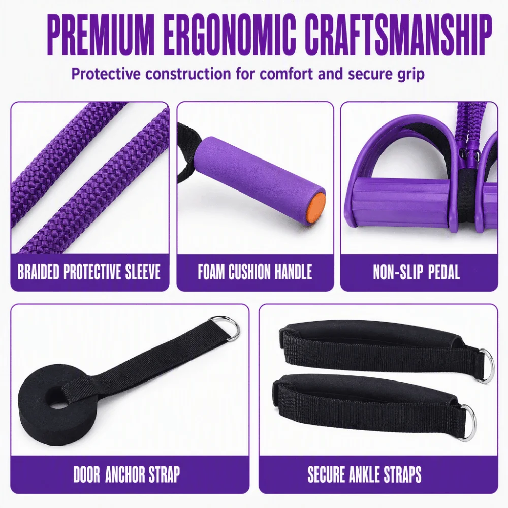 Adjustable Resistance Pedal Resistance Band Non Slip Foam Grip Foot Pedal Resistance Band Set Door Anchor Braided Fabric Sleeve