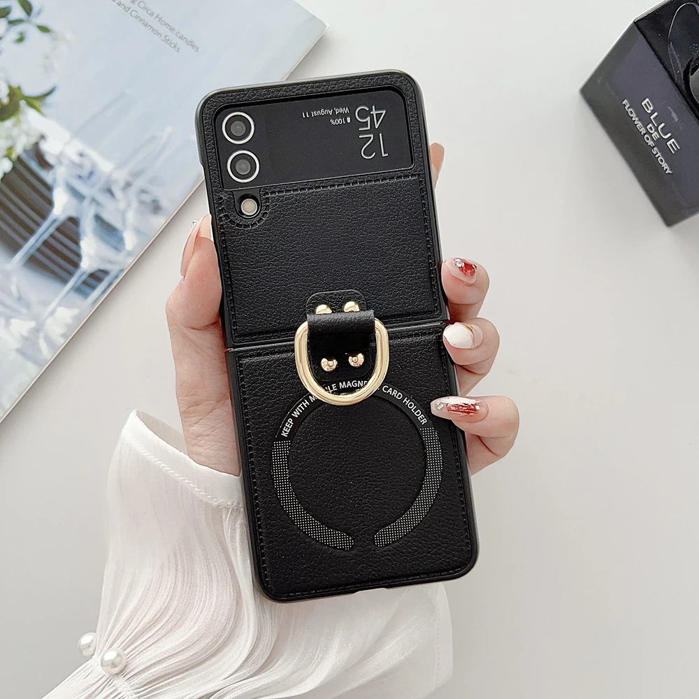 Flip8 PU-Leder Magnetische Handyhülle für Samsung Galaxy Z Flip 8 7 fe 6 5 4 mit Ringhalter Magsafe Kabellose Aufladung – Detail 7