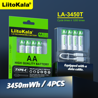 LiitoKala LA3450T 1.5v AA 3450mWh Lithium-ion Rechargeable Battery for Camera Remote Control + USB 1-to-4 Type-C Charging Cable