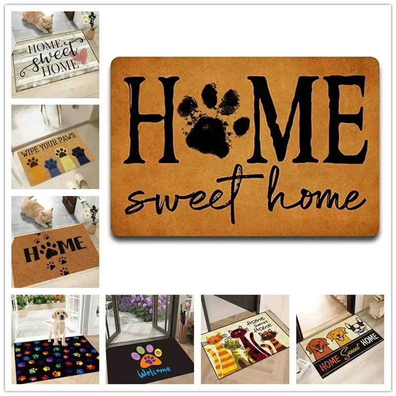 Sweet Home Print Welcome Mat Cat Dog Paw Living Room Bathroom Bedroom Entrance Doormat Non-slip Kitchen Rug Home Decor Carpet