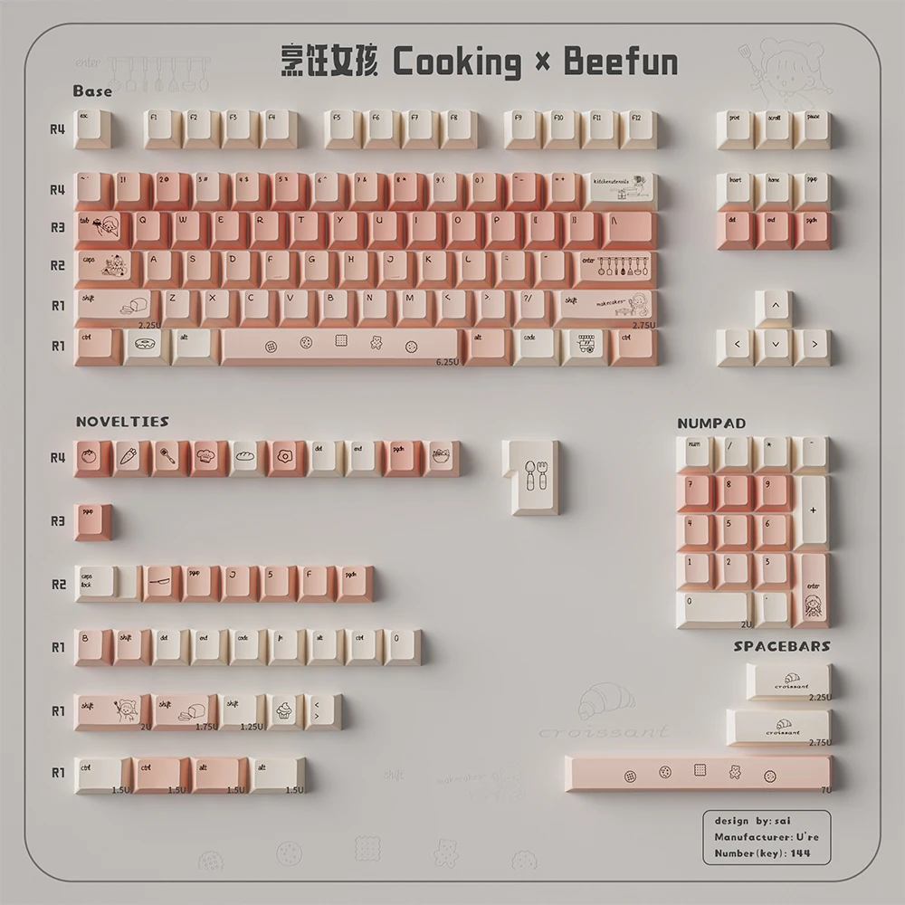 

Original Cooking Theme Keycaps 144 Keys PBT Dye Sub Cherry Profile Cute Keycap For Mechanical Keyboard For Anne GH60 GK64