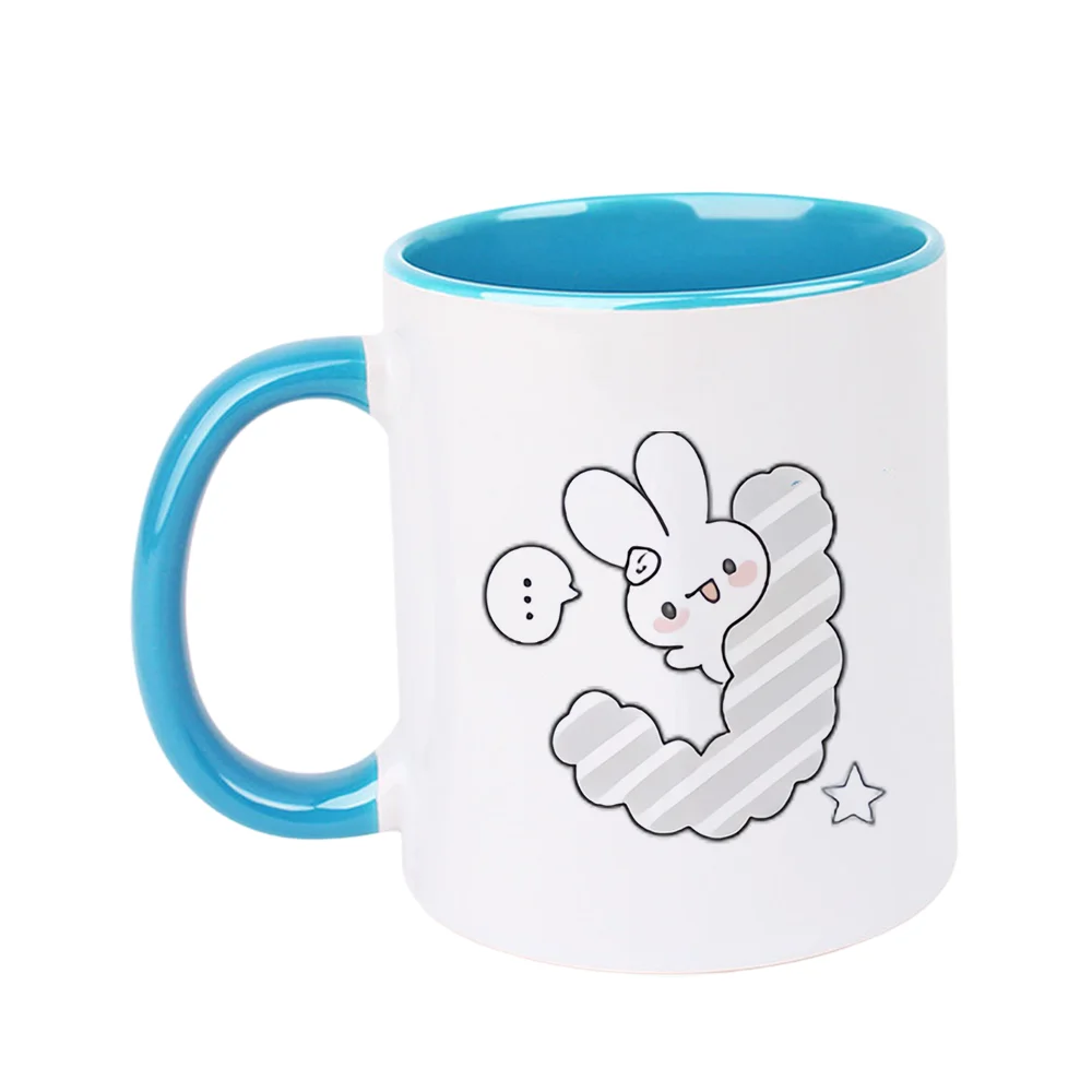 11oz Cute Rabbit Print Ceramic Coffee Mug with Cloud Star Design for Home Office Birthday Party Summer Tableware Holiday Present