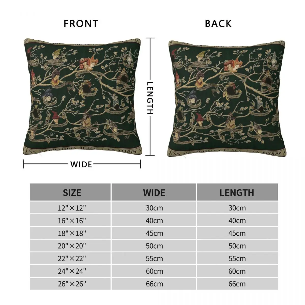 Noble House Black Family Tree Pillowcase Polyester Linen Velvet Printed Zip Decorative Home Cushion Cover