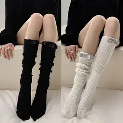 Y2K Bow Knitting Cotton Calf Socks for Women Long Stockings Autumn Winter Warm Thigh High Stockings Girls Fashion Knee Socks