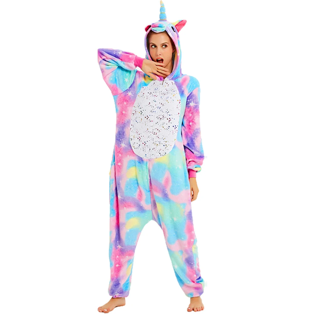 Adult Unicorn Cosplay Pajamas Anime Cartoon Onesies Costume Jumpsuit Pajamas Hooded Sleepwear Halloween One Piece for Performing