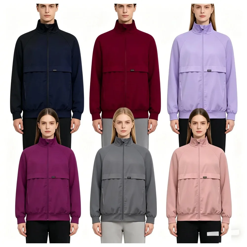 Unisex Medical Scrub Jacket Long Sleeve Stand Collar with Multi Pockets Nursing Doctor Work Uniform,Healthcare Workwear