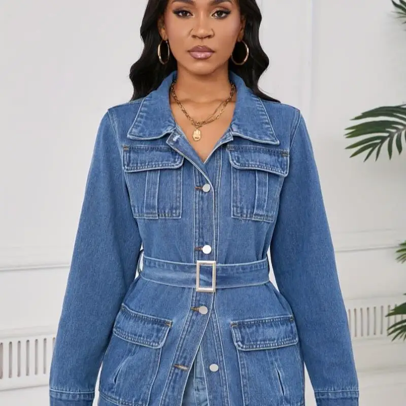 

2025 New Cross-Border Personalized Four ket Medium-Length Denim Jaet Special Wide Fit ort Sve Collar Youth Trend