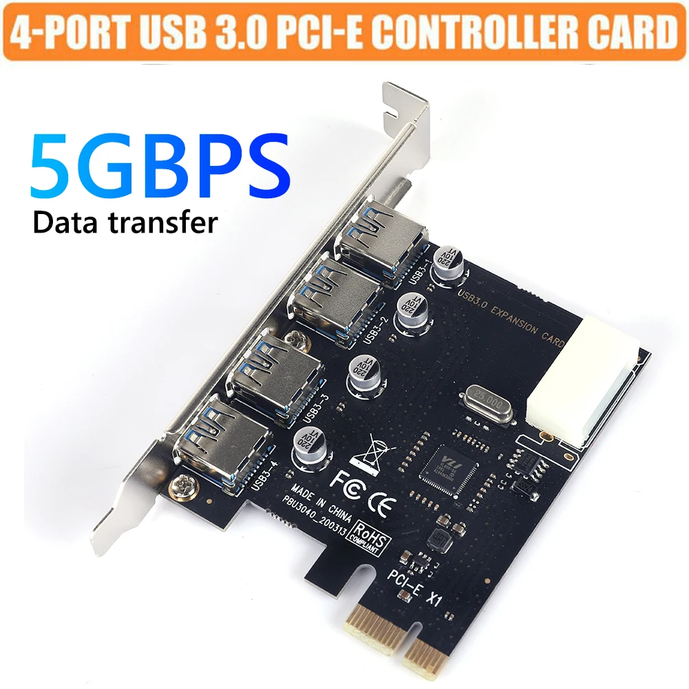4 Ports USB PCIE Expansion Card PCI Express PCIe USB 3.0 High Speed Riser Card Computer Notebook Hard Drive Adapter