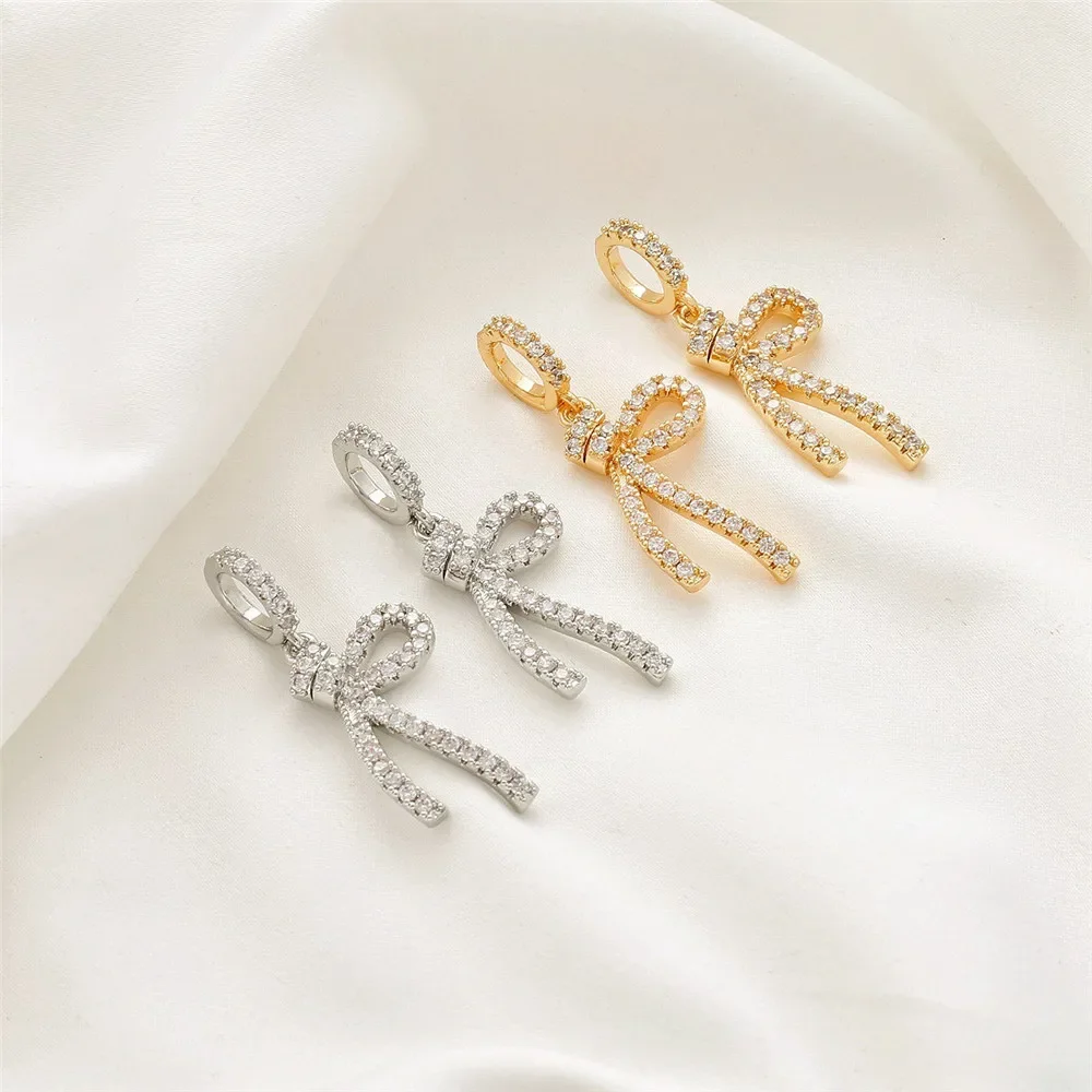 14K Gold-plated Zircon Large Hole Running Ring Bow Separated Bead Pendant DIY Handmade Bracelet Necklace Accessories