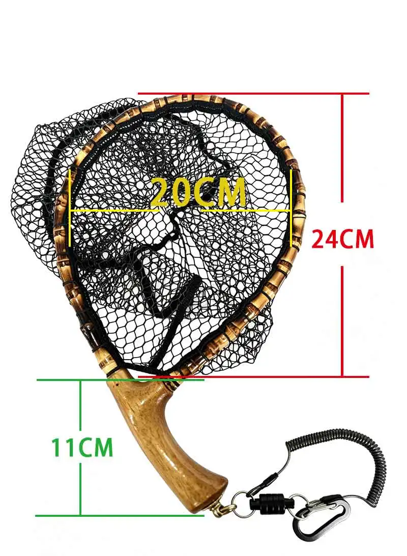TAKEDO Handgefertigter Leichter Forellen-Landungsnetz mit Eichenholzgriff Fliegenfischer-Netz für Fang und Freilassung von Makrelen, Barsch und Forelle – Detail 2
