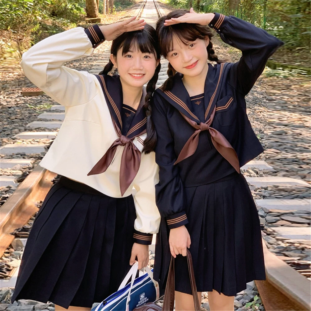 New Arrival JK Uniform Summer Short/long Sleeve Japanese School Uniforms Girls Sailor Sets Pleated Skirt JK Uniform COS Costume