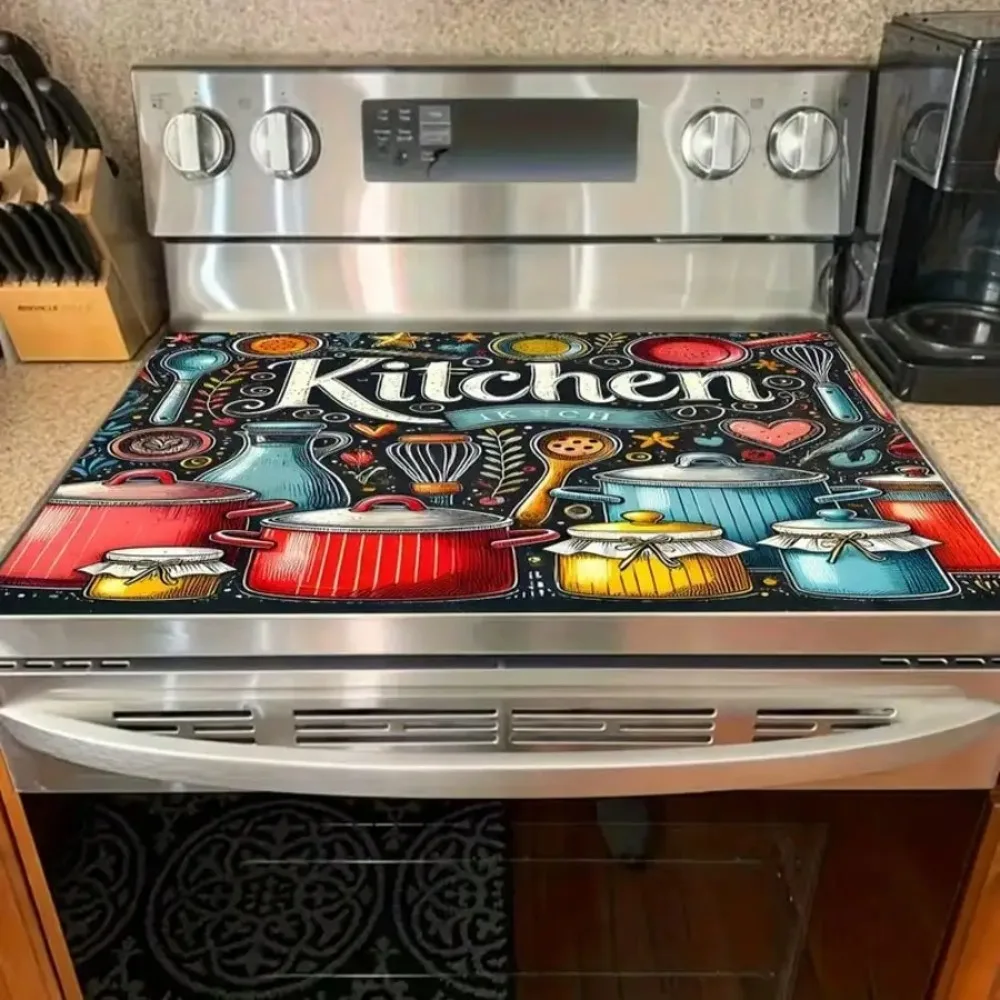 1pc Kitchen Stove Cover Protector - Red Heart Design, Heatproof Polyester, 2D Flat Style For Gas & Electric Stoves, Elegant Home Decor Accessory For Home Chefs & House Parties, Stove Top Protectors, Kitchen Appliance Cover, Playful Kitchenware Design view 3