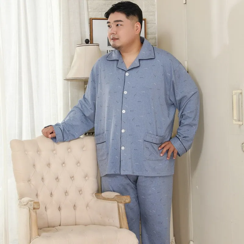 Plus Size 140kg 100% cotton pajamas sets mens fashion Sleepwear Casual plaid 150kg Long sleeved male Homewear 88188