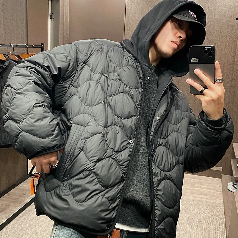 

Lightweight Hooded Men's down Jaet 90% White Du Feather Embroidered Quilted Outerwear Casual Sle Warmth for Winter