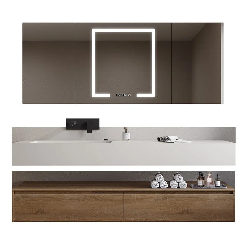 

Bathroom cabinet combination rock slab integrated basin modern simple bathroom solid wood washstand