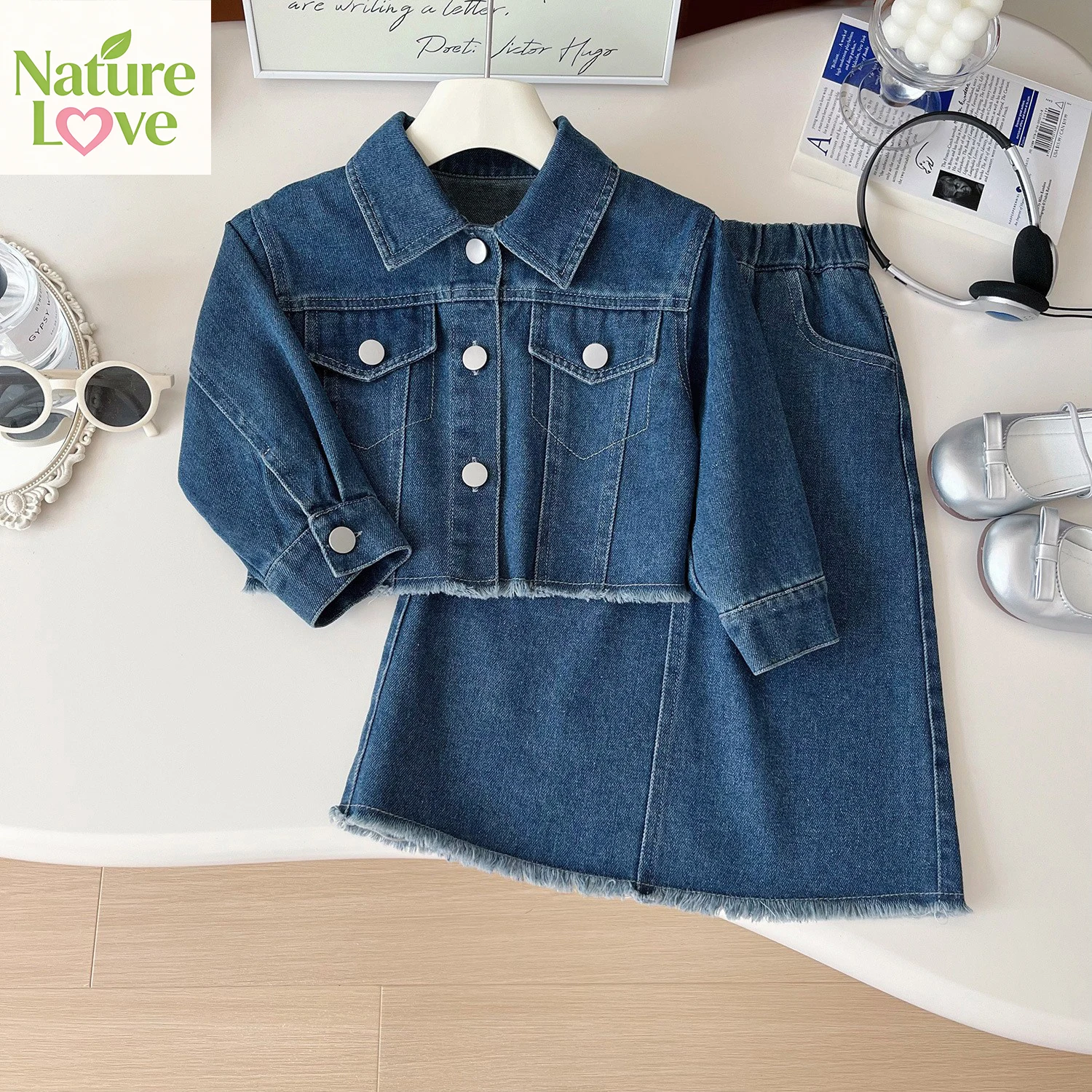 

Girls soft Denim set fashionable spring and autumn denim dress suit girls spring clothing