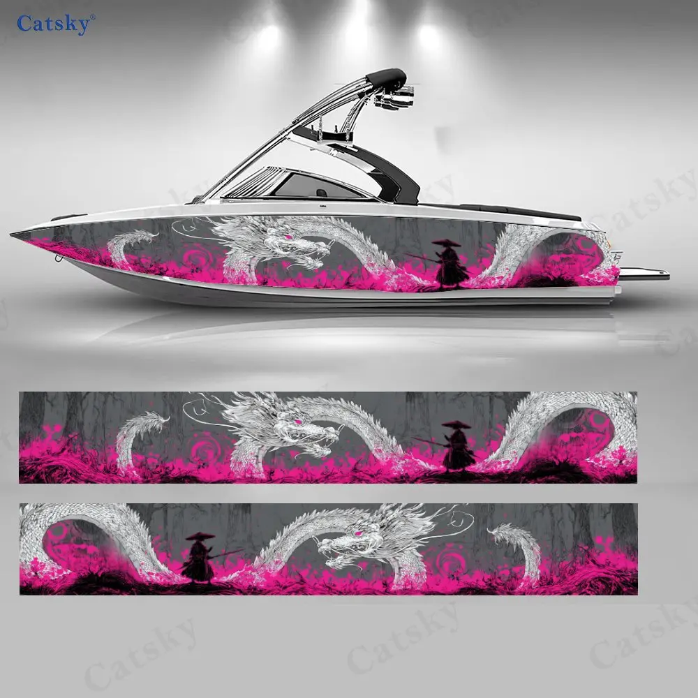 2Pcs Flame Cloud Dragon Boat Stickers, PVC Waterproof Durable Vinyl Wrap Decals for Fishing Boats, Durable and Stylish Design