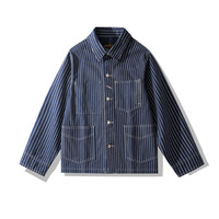 American Vintage 100% Cotton Outdoor Workwear Jacket - Amekaji Wabash Stripe Denim Multi-Pocket Motorcycle Jacket OKONKWO