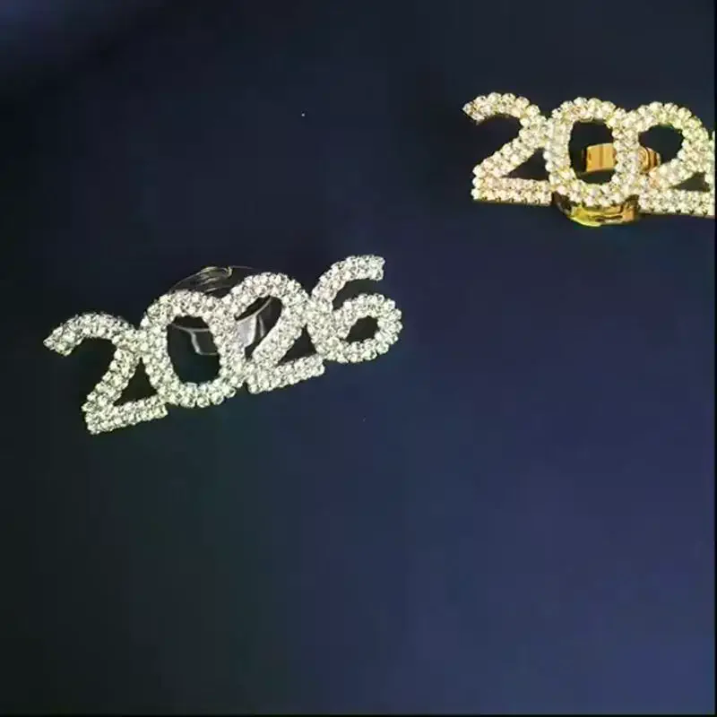 خاتم حجر الراين الهندسي لعام 2026 شريط نحاسي قابل للتعديل مع أرقام متألقة، مجوهرات للجنسين على الطراز البوهيمي لمناسبات الأعياد #2