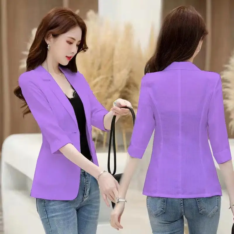 Women Cotton Linen Blazer 2024 New Summer Short Suit Jacket Korean Casual Summer Sun Protection Clothing Large Size 5XL Thin Top