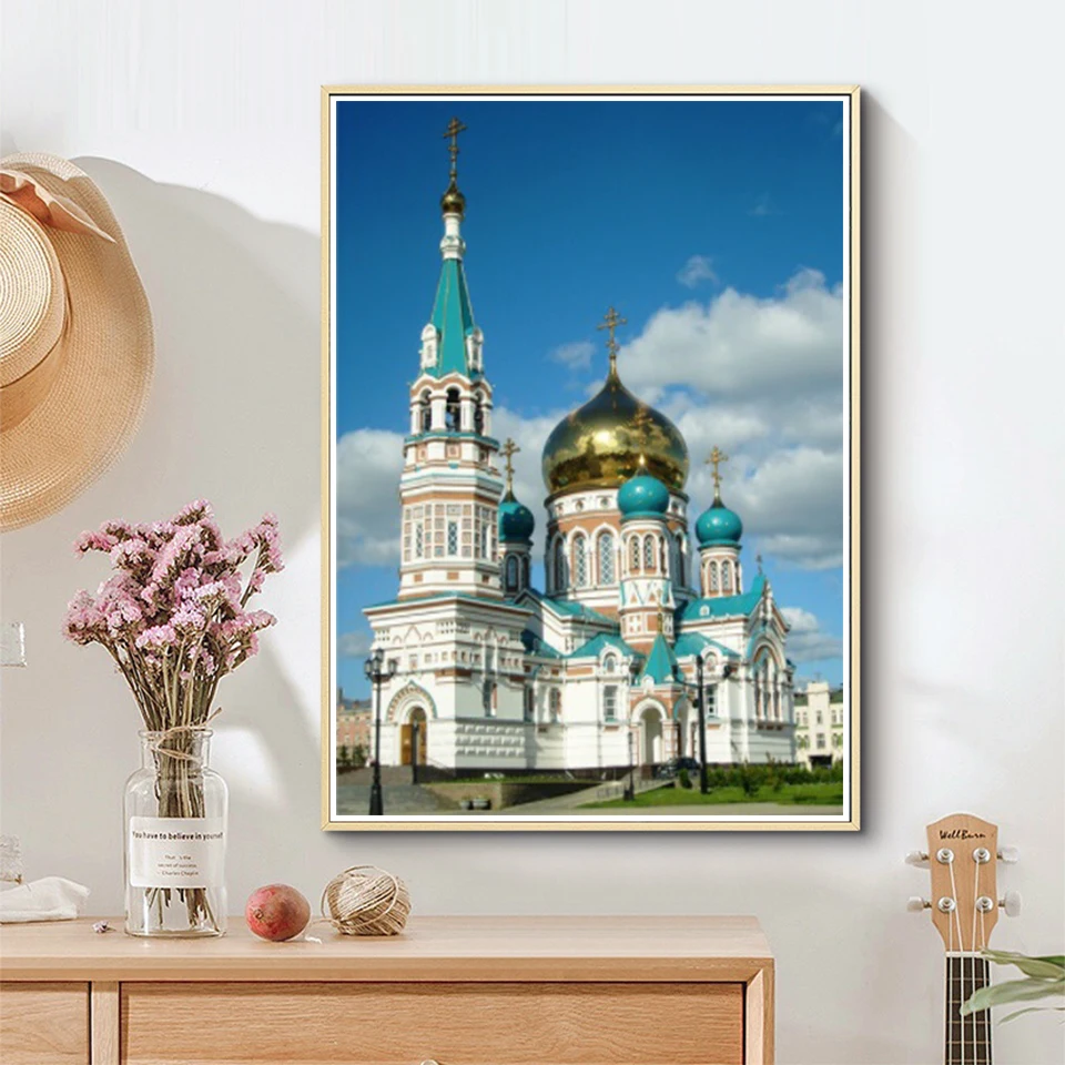 AB Fairy Dust 5D Castle Scenery DIY Diamond Painting Rhinestone Art Picture Full Embroidery Cross Stitch Kit Mosaic Home Decor