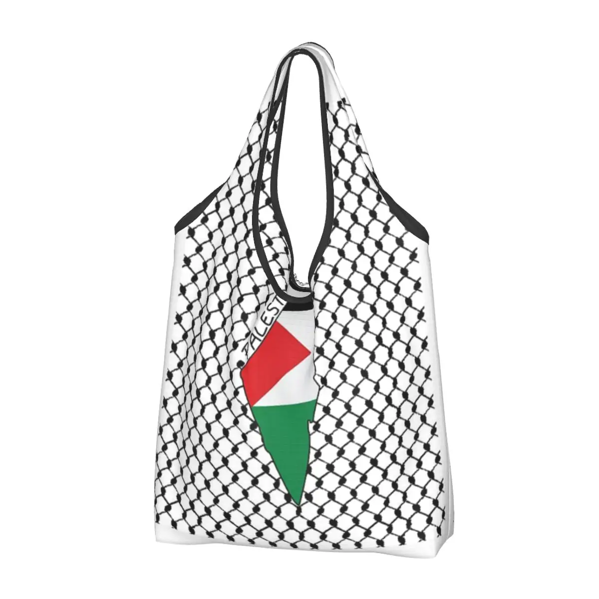 

Reusable Palestine Flag Map Palestinian Kufiya Hatta Grocery Bag Foldable Machine Washable Elegant Ethnic Pattern Shopping Bags