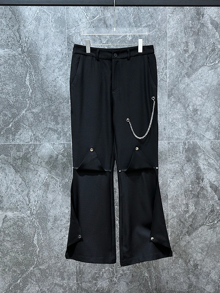 

Повседневные брюки прямого кроя с декоративным дизайном в стиле хэви-метал, модные мужские брюки, молодежные длинные брюки на весну и лето