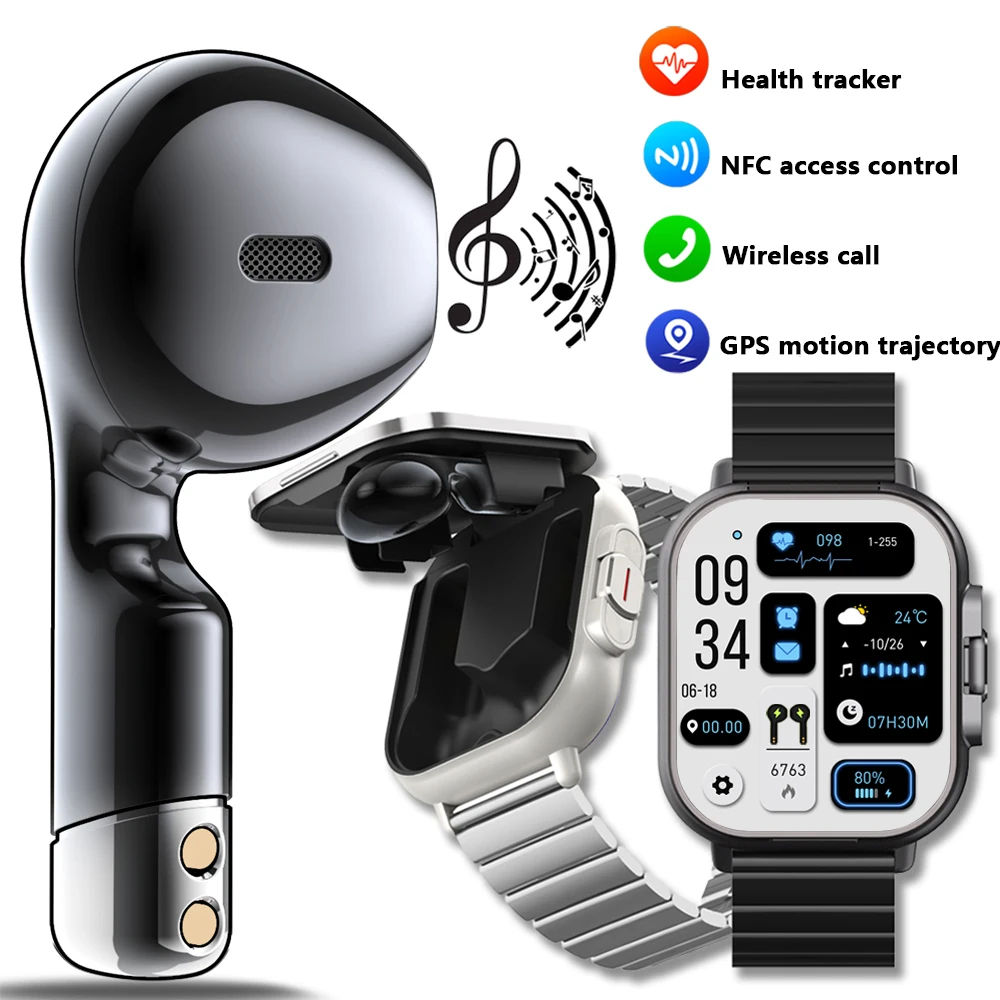 GPS Smart Watch D8 TWS 2-in-1 Headset Bluetooth Talk Heart Rate Blood Pressure Health Monitoring Headphones Play Music with To