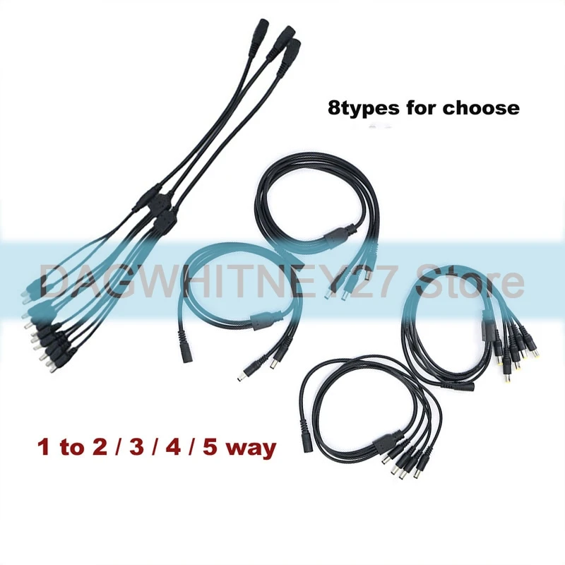 DC 1 Female to 2 3 4 5 way 22awg 18awg Male connector Power Supply Splitter Plug adapter Cable 5.5mmx2.1mm for strip light k v