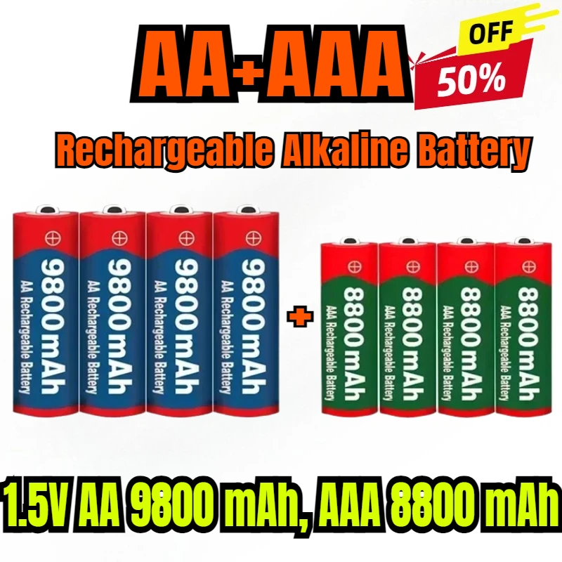 

Щелочная аккумуляторная батарея, 1,5 В AA 9800 мАч, 1,5 В AAA 8800 мАч, часы, игрушки, камера, новинка