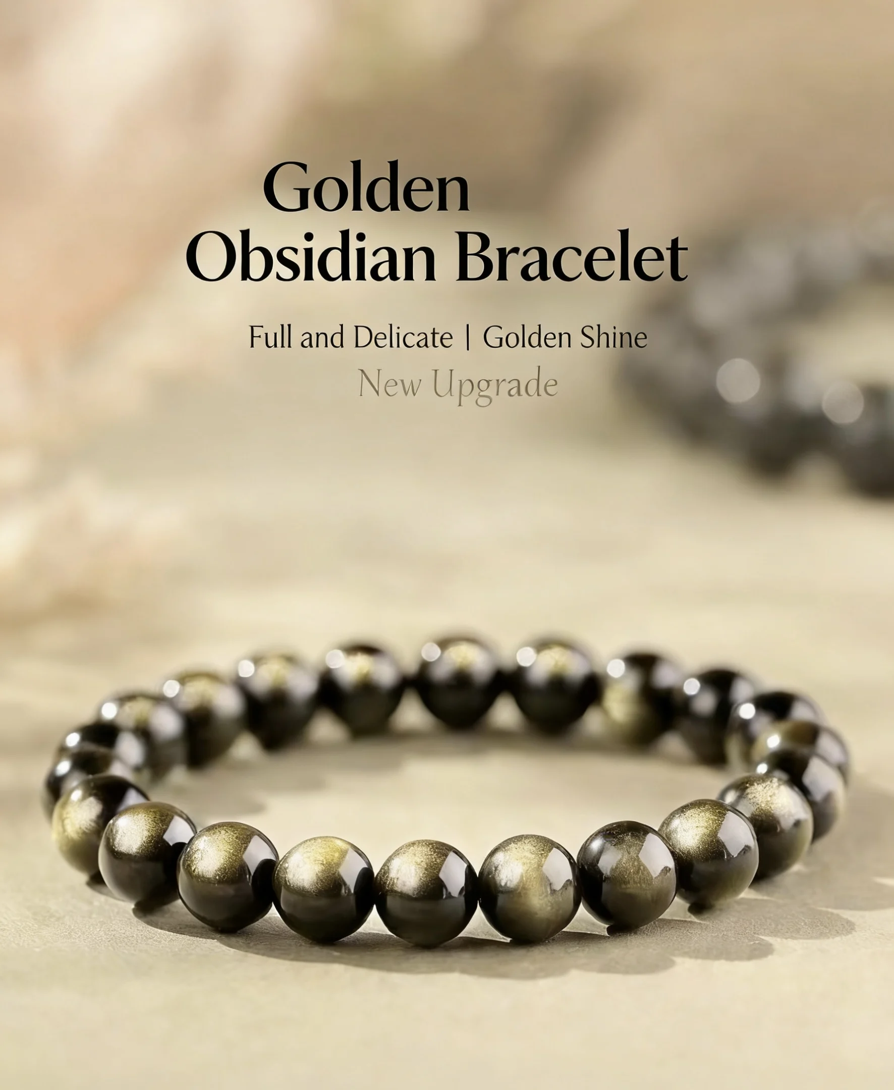 Silver&Gold Obsidian Beads Stretch Bracelets 6-14mm Natural Stone For Man Woman Round Classic Bracelets&Bangle Lucky Jewelry
