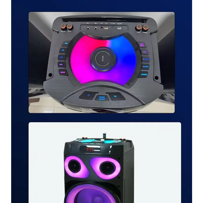 KYYSLB Dual 12 inch Speaker Outdoor Professional Stage Bass Card Speaker LED Bluetooth Card Speaker