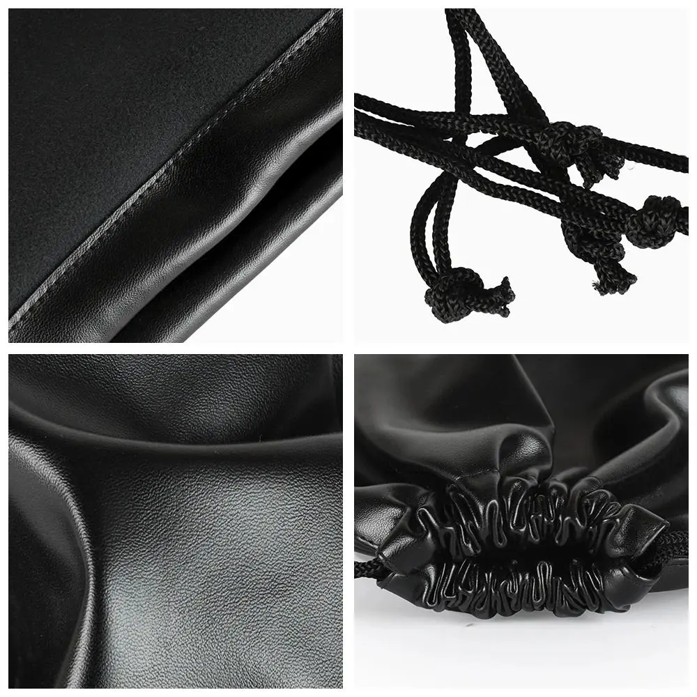 Travel PU Leather Headphone Bags Draw String Bag Black Headset Bag Dust-proof Earphone Cable Pouch Men Women