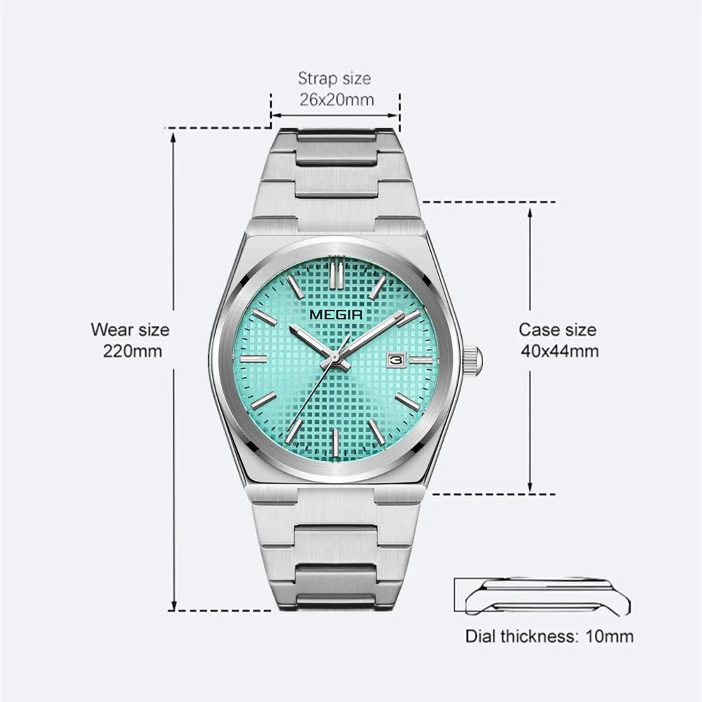 MEGIR موضة ساعة كوارتز رياضية رجال الأعمال الفاخرة ساعات المعصم عادية مقاوم للماء ساعة مضيئة تاريخ Relogio Masculino 1086 #6