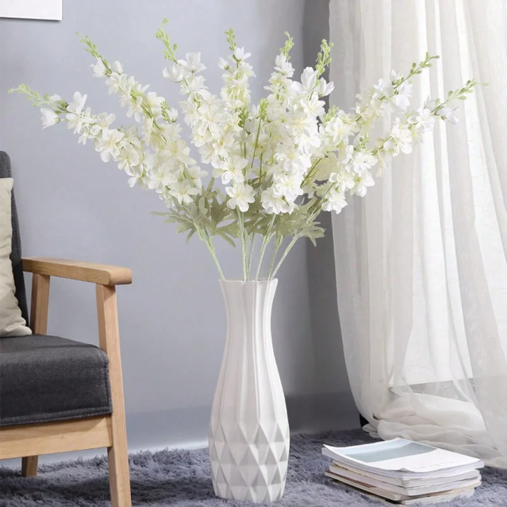 

8pcs Delphinium Artificial Flowers for Tall Vase 33.5in Larkspur Artificial Silk Flowers Long Stem Fake Fall Flowers for Wedding