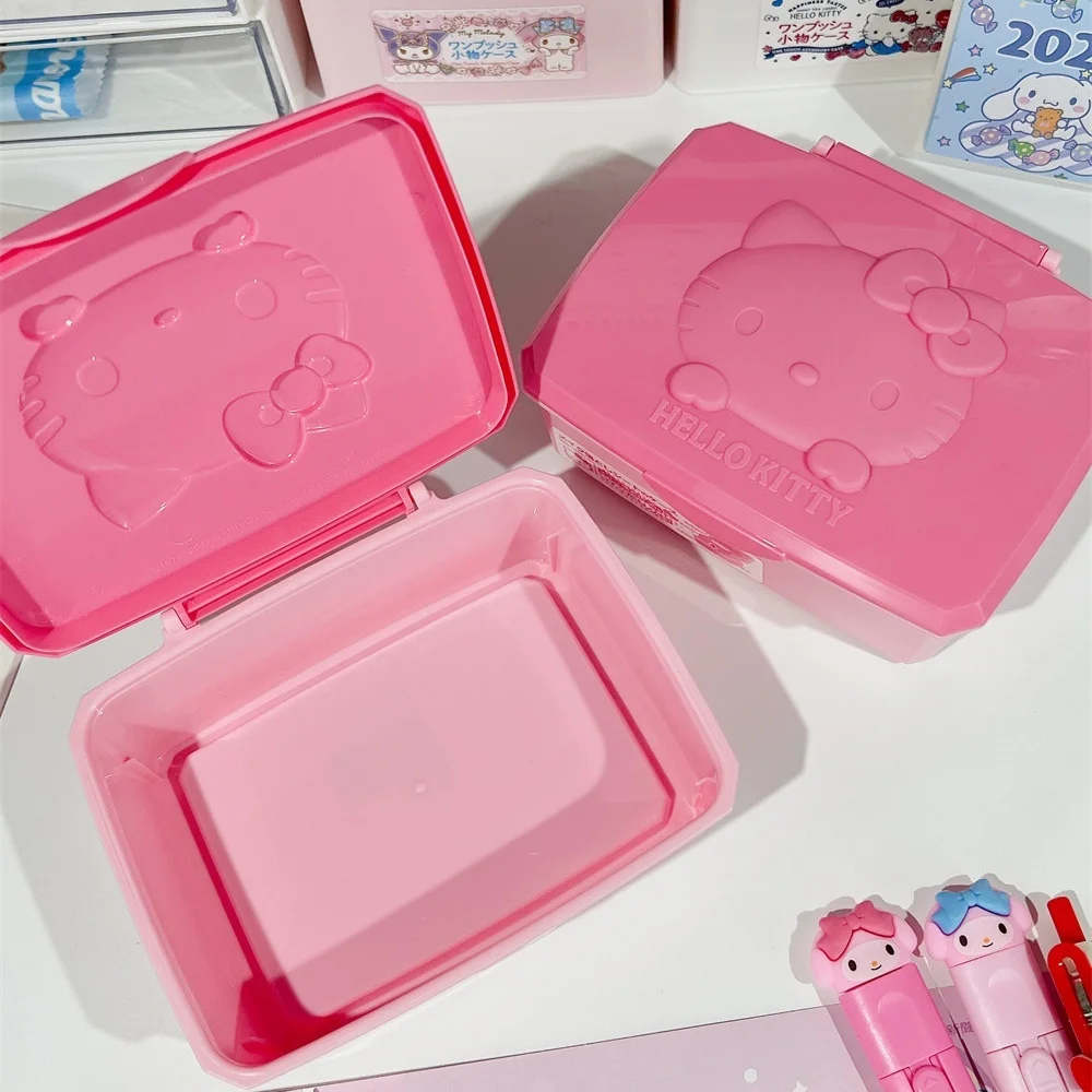 Genuine Sanrio Hello Kitty Melody Storage Box Cartoon Kt Cat Flip Cover Cotton Swabs Hair Clip Band-Aid Stationery Organize Gift view 6
