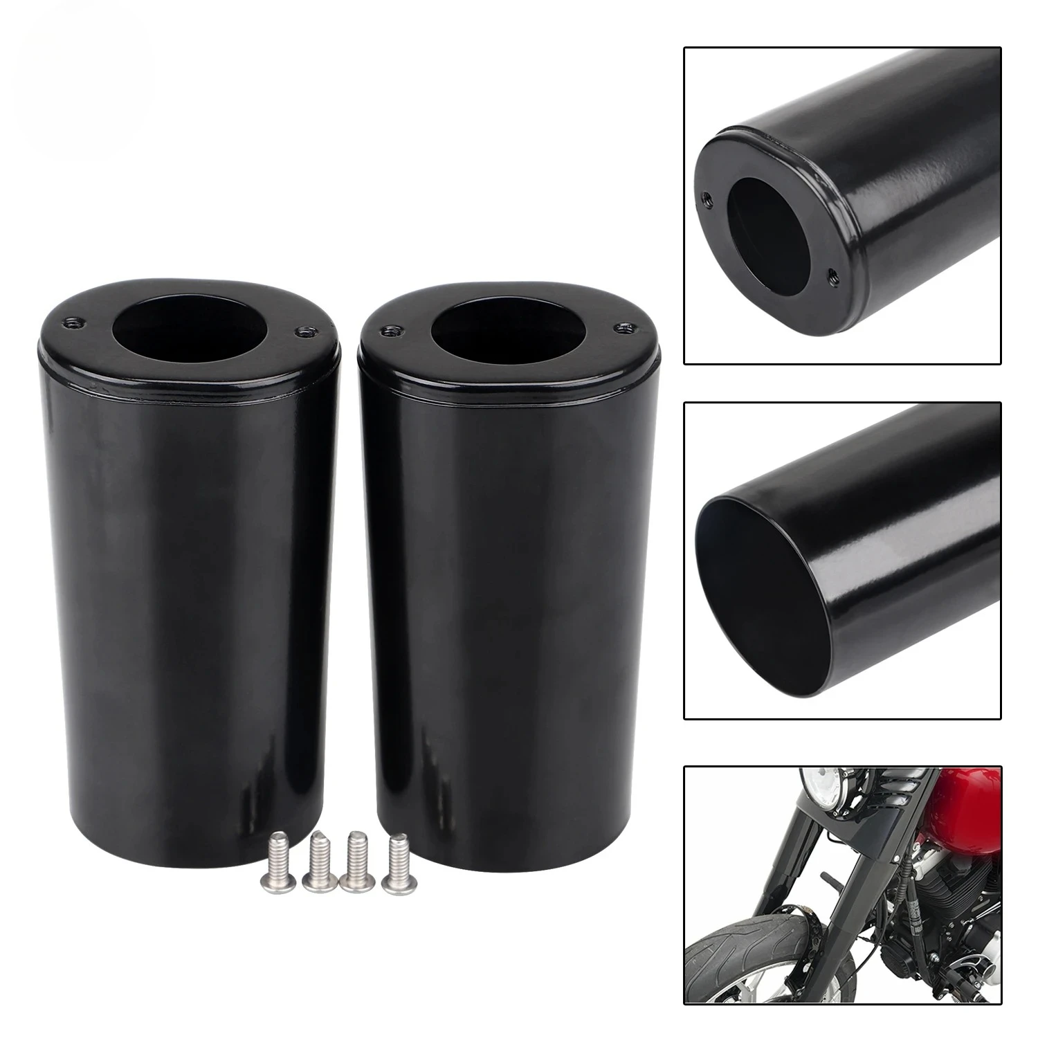 

Pair Motorcycle Black Fork Slider Cover For Harley Electra Street Glide FLHTC FLHT FLHX Road King Fatboy Heritage Softail 86-13