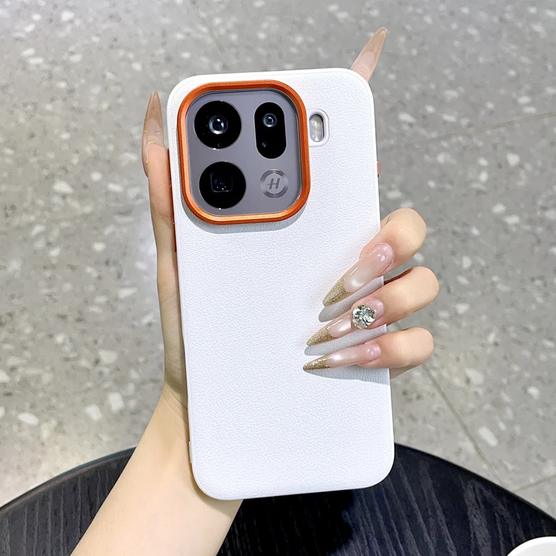 Fashion Phone Case For OPPO Find X9 Pro Vegan Leather PC Hard Shell Protective Solid Color Back Cover