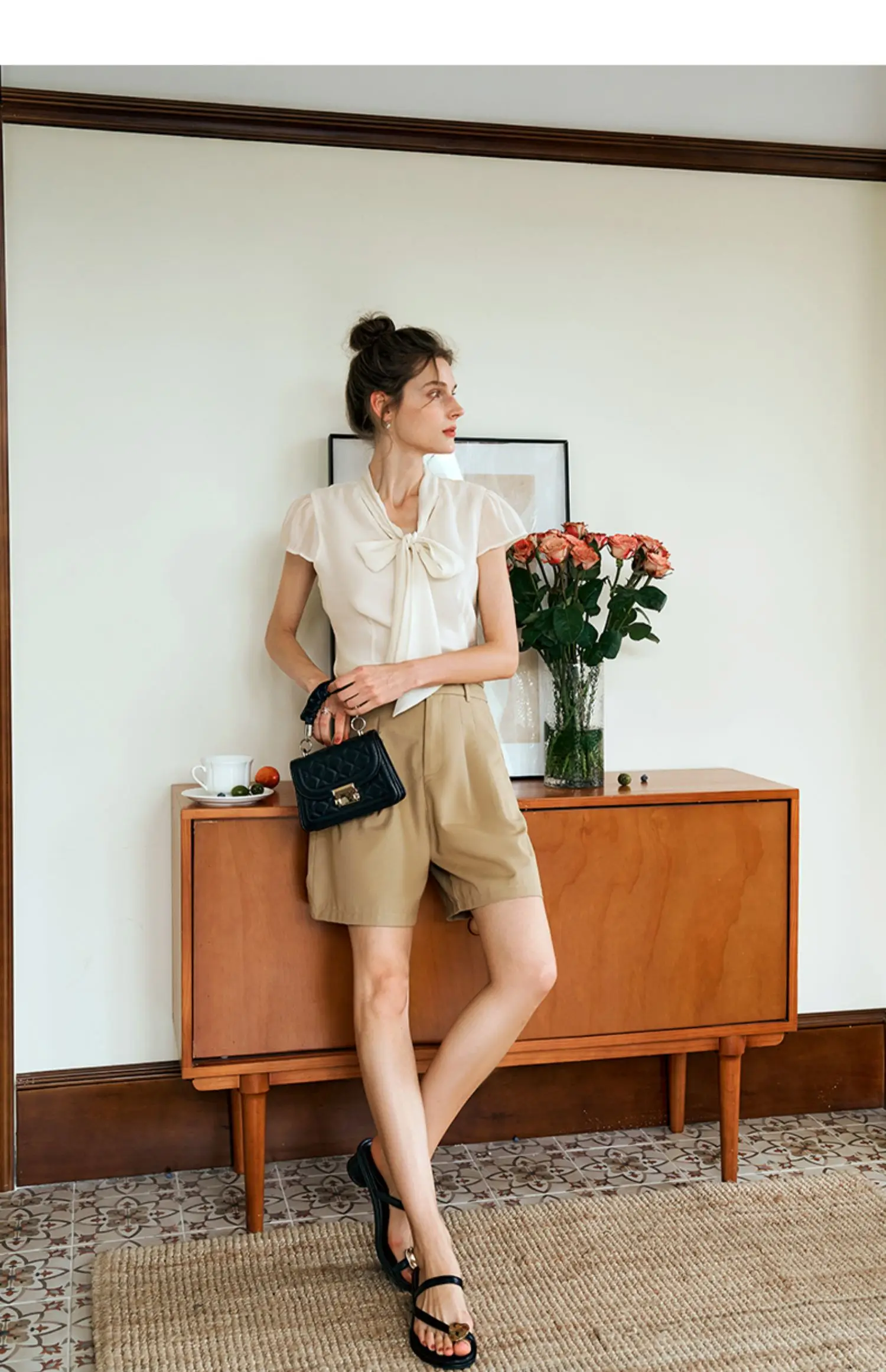 OLrain Romantic Women's Shirts Chiffon  2025 Lyocell Ribbon Puff Sleeve Single Breasted Commuting Elegant Blouse Lady O24XC92365