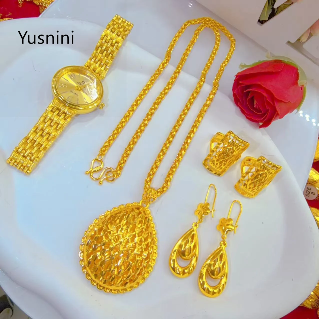 새로운 두바이 패션 고급 24K 금도금 목걸이 귀걸이  - Jewelry Watches Women 리뷰 및 가격