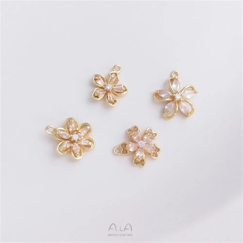 14K gold clad mini with zirconia small flower pendant peach blossom cherry blossom pendant diy bracelet earrings jewelry charm