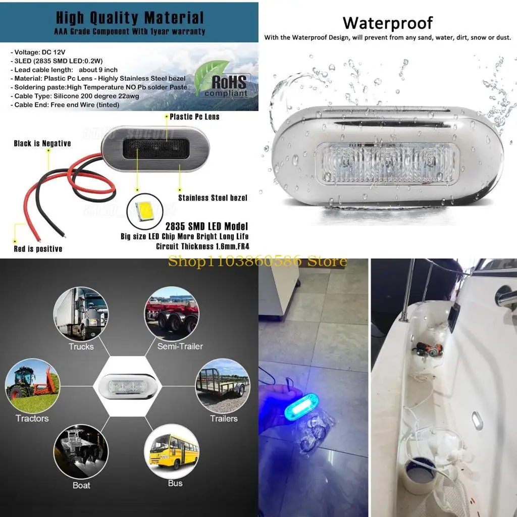 

242A Marine Boat LED Courtesy Light White Cabin Deck Gangway Stair Tail Lamp Yacht 4x